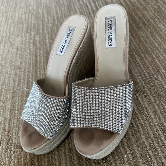 Steve Madden Sanctuary Rhinestones Crystals Bling Slip-On Wedge Sandals size 8 M - Picture 4 of 8